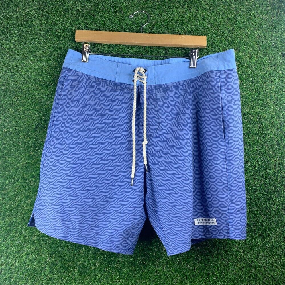 Fair Harbor Men's 8" Elastic Waist  Blue Wave Swim Trunks Med